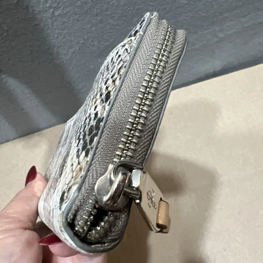 Cole Haan Snakeskin Print Leather Continental Zip Around Wallet 16 Compartments